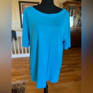 Chico's Teal Short Sleeve Top with Button Accents
